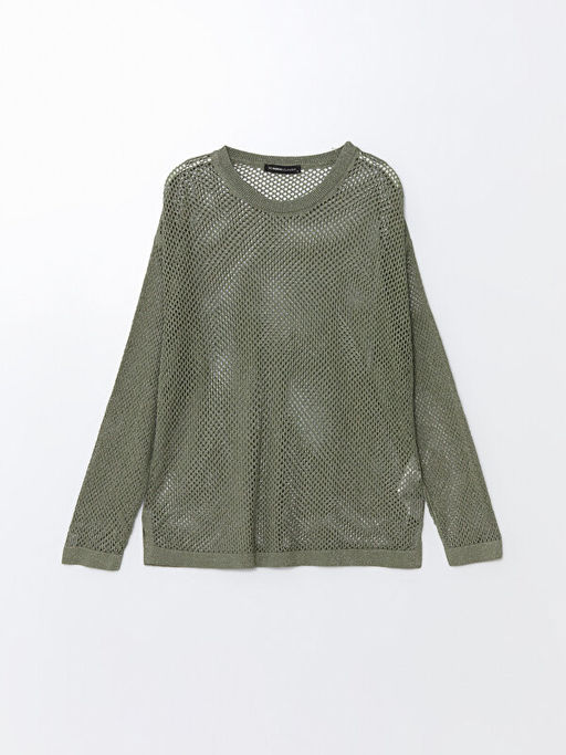 Bisiklet Yaka Ajurlu Uzun Kollu Kad?n Triko Kazak