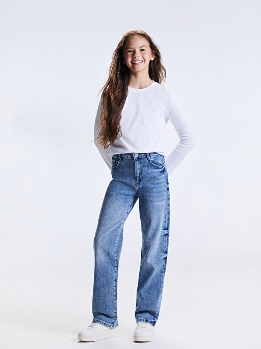 Straight Fit K?z ?ocuk Jean Pantolon