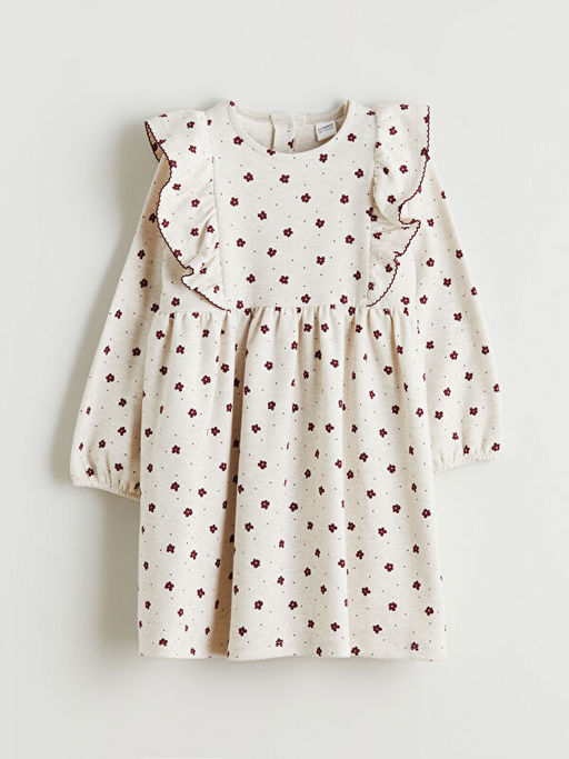 Bisiklet Yaka ?i?ekli K?z ?ocuk Elbise