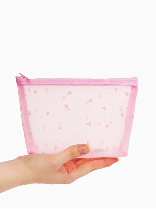 Косметичка дор Сердца, сетка 17*6,5*13,5, отд на молнии, розовый