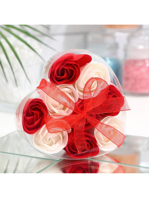 Мыльные розочки, красные и белые, набор 9 шт.