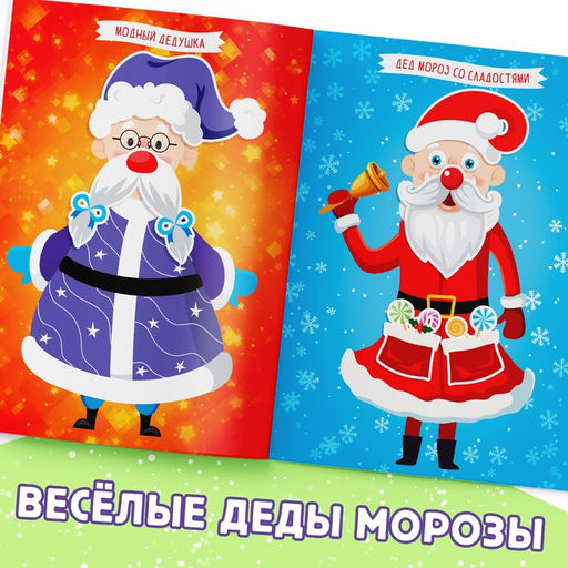 Книжка с наклейками «Укрась меня. 8 Дедов Морозов», 12 стр., более 80 стикеров