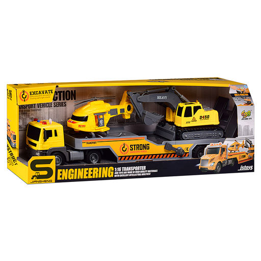 Машина "Тягач строитель" 1:16 (свет, звук) в коробке