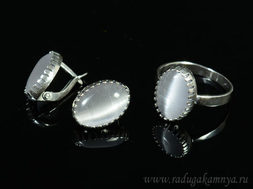 Кольцо Серьги с кошачьим глазом, цв.серый размер 17
