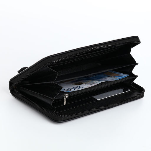 Портмоне-клатч мужской на молнии, отдел для купюр, карт, монет, чёрное