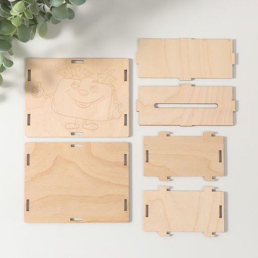 Деревянная копилка для денег «Кошелёк», заготовка, для купюр, монет, 13×10×5 см, набор 6 деталей