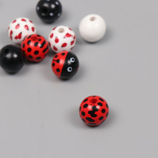 Цена за 2 шт. Бусины для творчества дерево "Божья коровка" набор 10 шт 1,6х1,6х1,6 см