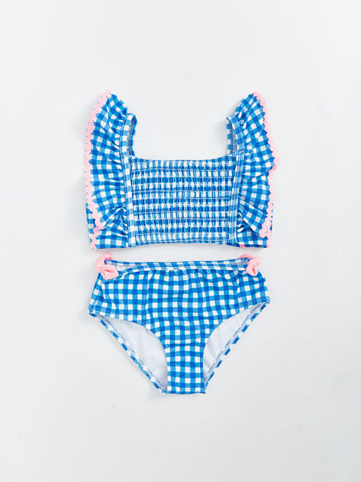 Kare Yaka Ekose K?z ?ocuk Bikini