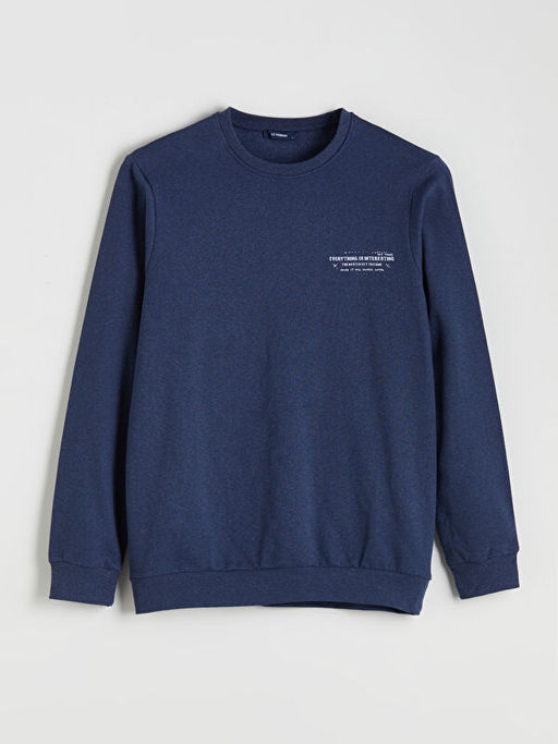 Bisiklet Yaka Bask?l? Erkek Sweatshirt