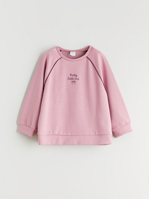 Bisiklet Yaka Bask?l? K?z ?ocuk Sweatshirt