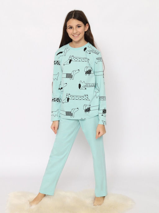 CRB wear/CSJG 50175-49 Пижама для девочки (джемпер, брюки),светло-бирюзовый/Ex.Cherubino  фото 3