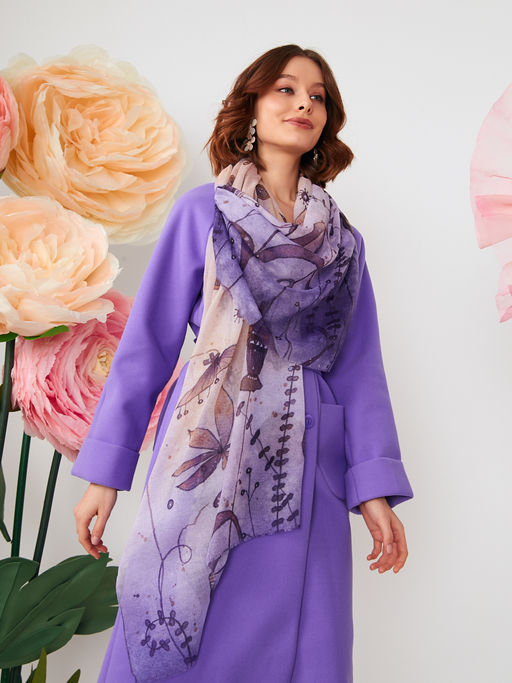 Большой, мягкий, тонкий и очень нежный двусторонний палантин с рисунком в стиле арт-деко - Tantino фото 5