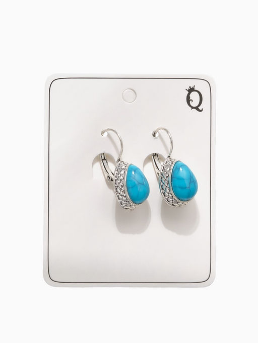 Серьги под натуральный камень Этника капля бирюзы, цвет голубой в чернёном серебре