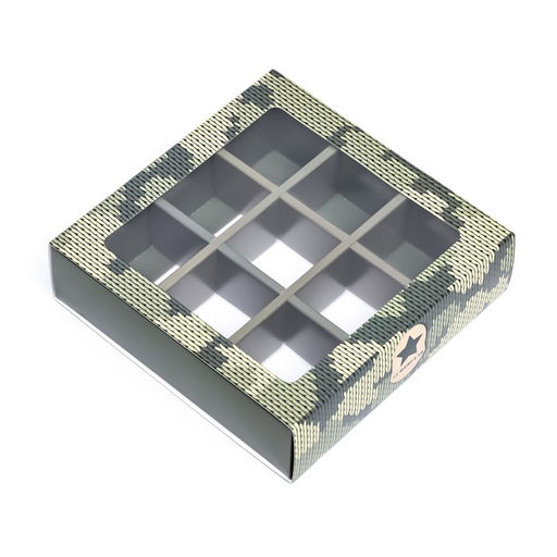 Цена за 2 шт. Коробка для 9 конфет с обечайкой, «Камуфляж» 13.8×13.8×3.8