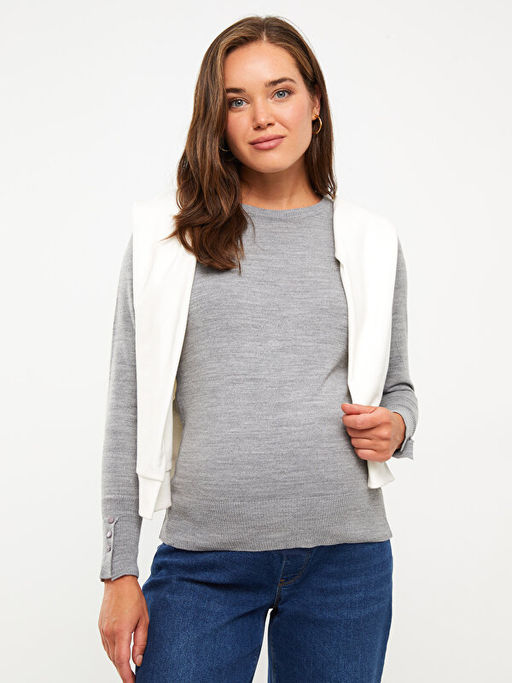 Bisiklet Yaka D?z Uzun Kollu Hamile Triko Kazak