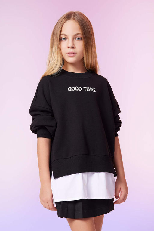 Толстый свитшот оверсайз для девочек с круглым вырезом и мягкой пушистой изнанкой - Defacto фото 3