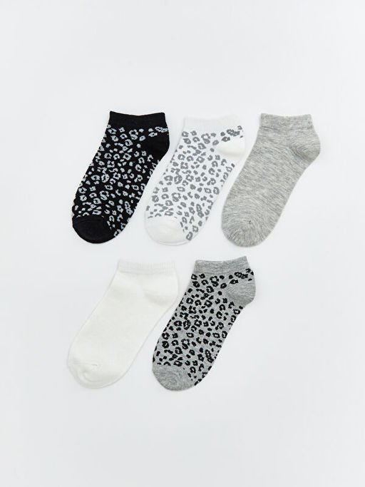 Leopar Desenli Kad?n Patik ?orap 5li