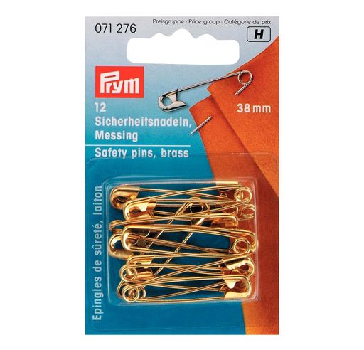 Булавки английские PRYM 071276 латунь в блистере 12 шт 38 мм под золото