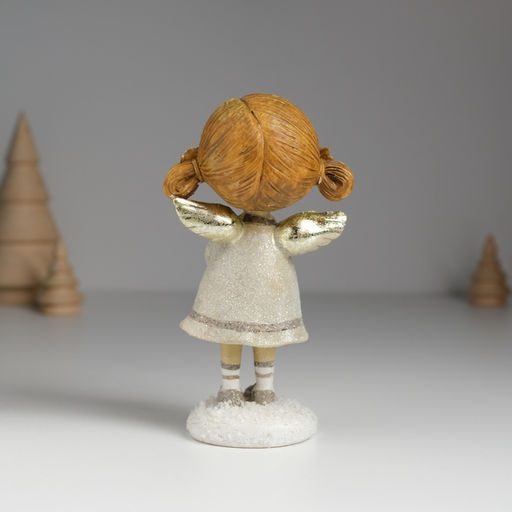 Фигурка полистоун Ангелочек с хвостиками, в сером платье, 6.5?4.5?12 см, МИКС