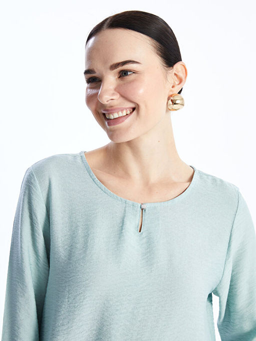 Bisiklet Yaka D?z Uzun Kollu Kad?n Bluz