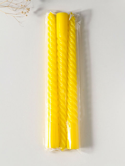 Свеча витая 25 см (набор 3 шт) 57 гр, 5 ч, цв. жёлтый