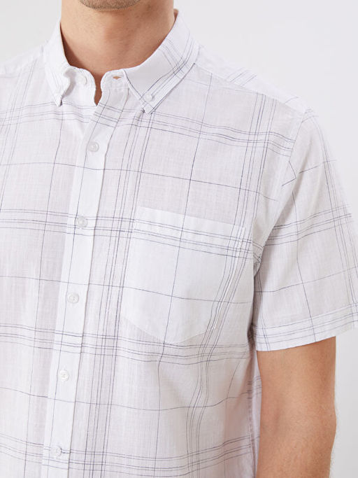 Regular Fit K?sa Kollu Ekose Poplin Erkek G?mlek