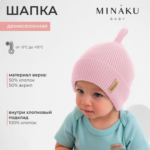 Шапка детская MINAKU, размер 46-48, розовая