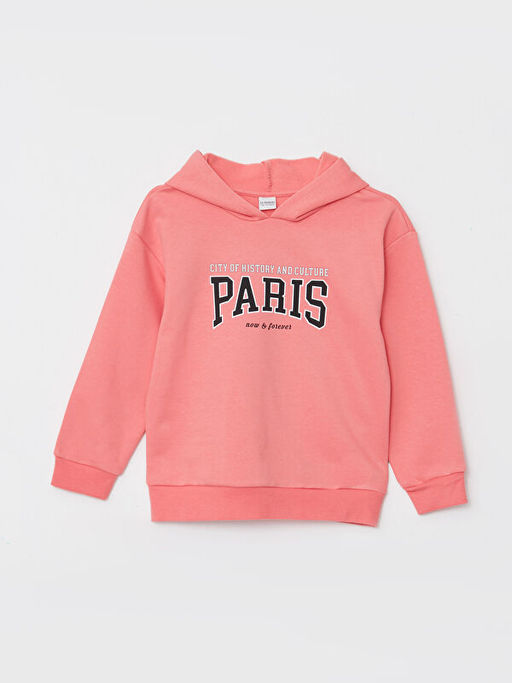 Kap??onlu Bask?l? Uzun Kollu K?z ?ocuk Sweatshirt ve E?ofman Alt? - Waikiki фото 2