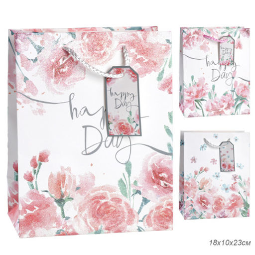 Цена за 12 шт. Пакет подарочный 18x23x10см Цветы / 5157M /уп 12/720/
