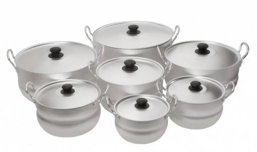 НАБОРМАТРЕШКАиз 7 полусфер кастрюль(1,7;2,5;3;4,5; 6;8;10 л), 2 мет/руч, мет/кр. Алюминий 11107