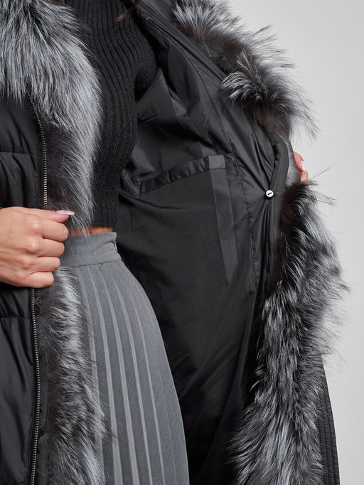 Пальто утепленное с чернобуркой зимнее женское черного цвета 133156Ch - Visdeer фото 16