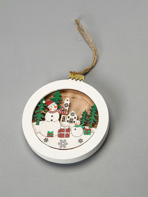 Ёлочная игрушка Шар со снеговиками, 10.5х10.5х1.5 см, от батареек, свечение тёплое белое - Luazon lighting фото 4