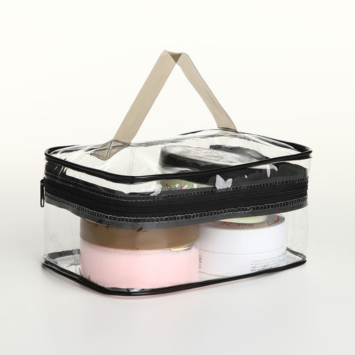 Косметичка-сундучок на молнии, маленькая, с ручкой, прозрачная, чёрная - Simaland фото 4