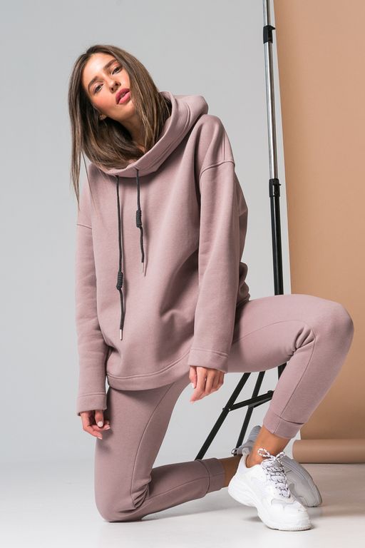 Костюм теплый спортивный из футера с начесом пудровый