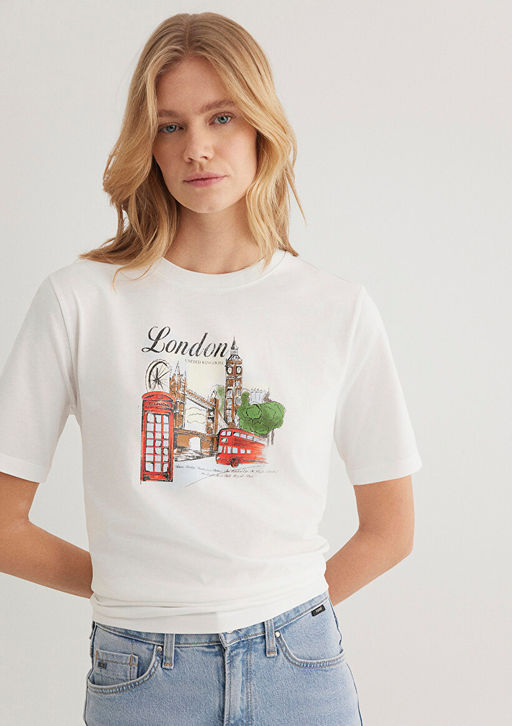 London Bask?l? Beyaz Tisort