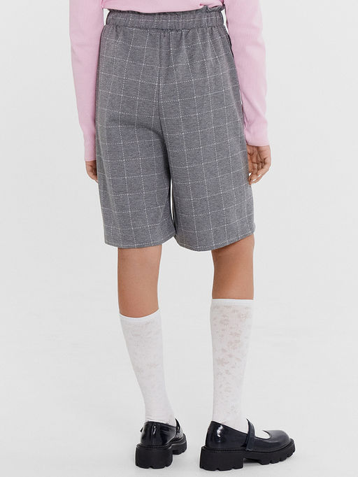 Прямые серые шорты в крупную клетку с рюшей на поясе для девочек - Mark formelle фото 3