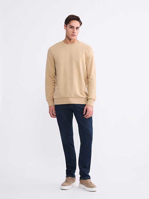 Bisiklet Yaka Bask?l? Erkek Sweatshirt