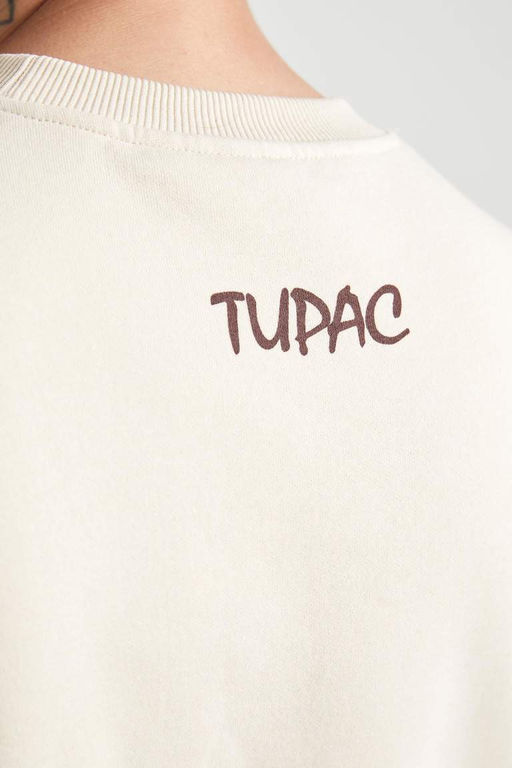 Толстовка свободного кроя Tupac Shakur с круглым вырезом - Defacto фото 10