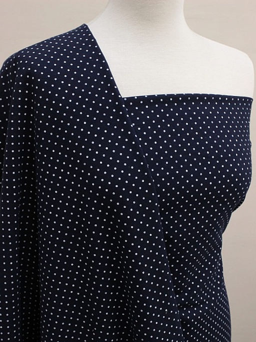 Теплый хлопок Белый горох (2мм) на чернильном-2, ш.1.5м, хлопок-100%, 160гр/м.кв - Купава фото 2