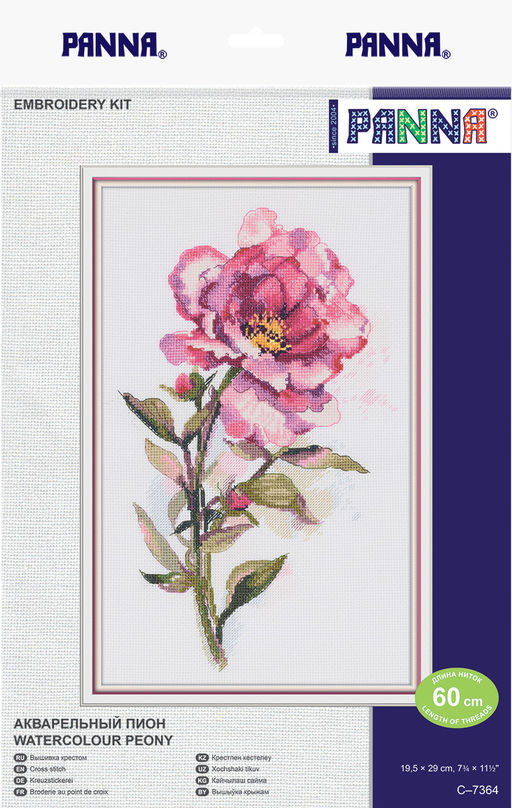 Набор для вышивания PANNA C-7364 Акварельный пион 19.5 х 29 см