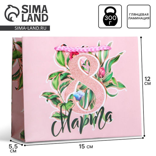 Цена за 3 шт. Пакет подарочный ламинированный, упаковка, «8 марта», S 12×15×5.5 см