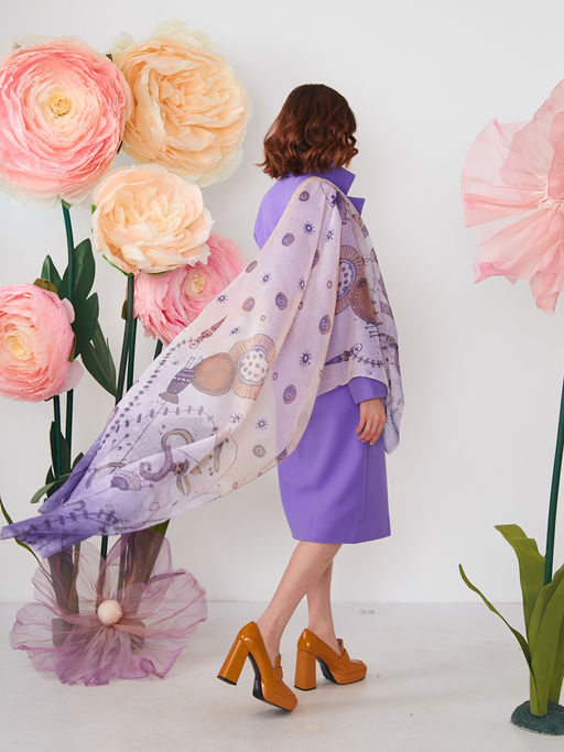 Большой, мягкий, тонкий и очень нежный двусторонний палантин с рисунком в стиле арт-деко - Tantino фото 3