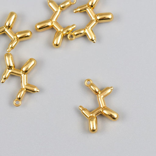 Цена за 5 шт. Металлический элемент, декоративная подвеска «Арт Узор. Надувной шарик: собака», золото, 1.8×2 см