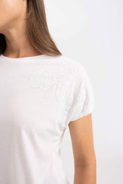 Футболка с коротким рукавом с круглым вырезом и принтом - Defacto фото 4