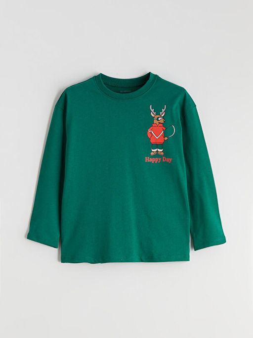 Bask?l? Uzun Kollu Erkek ?ocuk Ti??rt