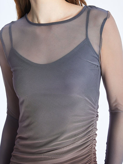 Bisiklet Yaka Batik Uzun Kollu Elbise