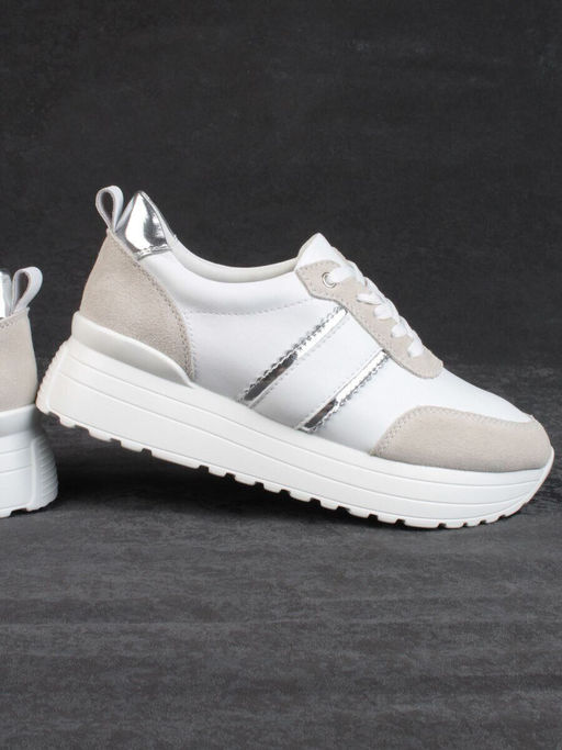 05-PDE40-2 WHITE/BEIGE Кроссовки женские (натуральная кожа, натуральная замша)