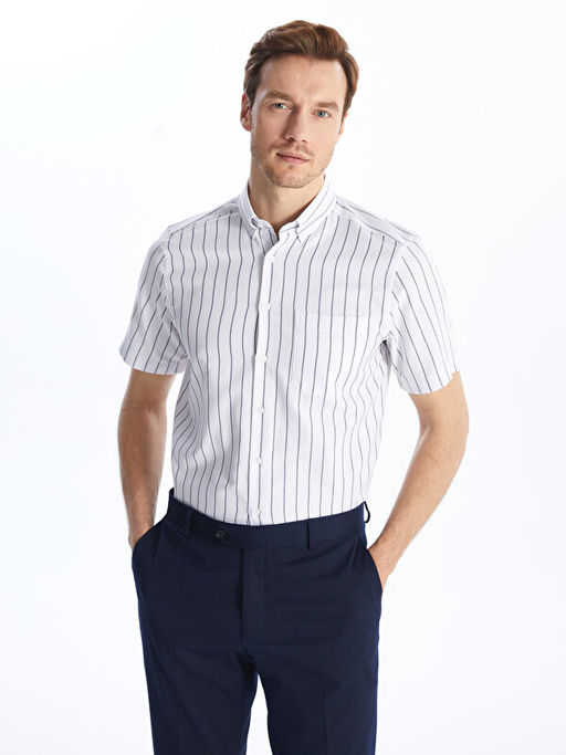 Regular Fit K?sa Kollu ?izgili Oxford Erkek G?mlek