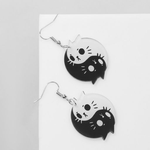 Серьги акриловые «Инь-ян» котики, цвет чёрно-белый