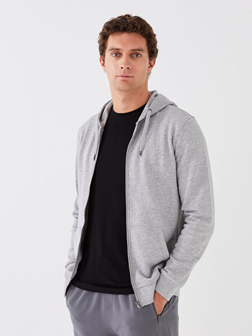 Kap??onlu Uzun Kollu Erkek Kal?n Fermuarl? Sweatshirt